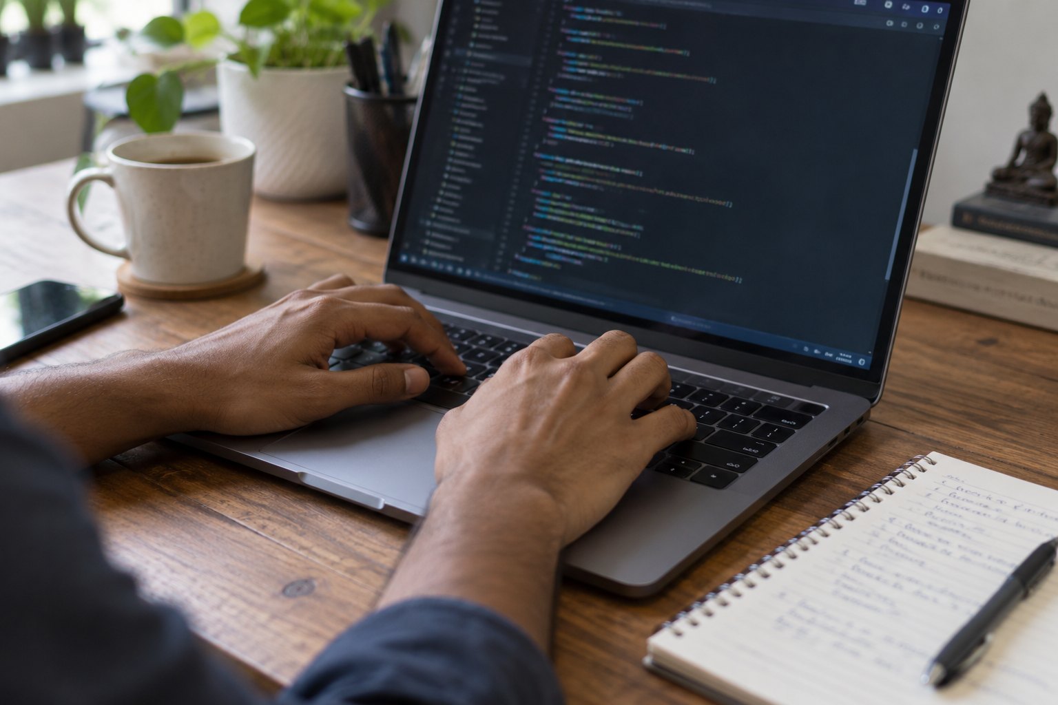 Close-up of practical coding work